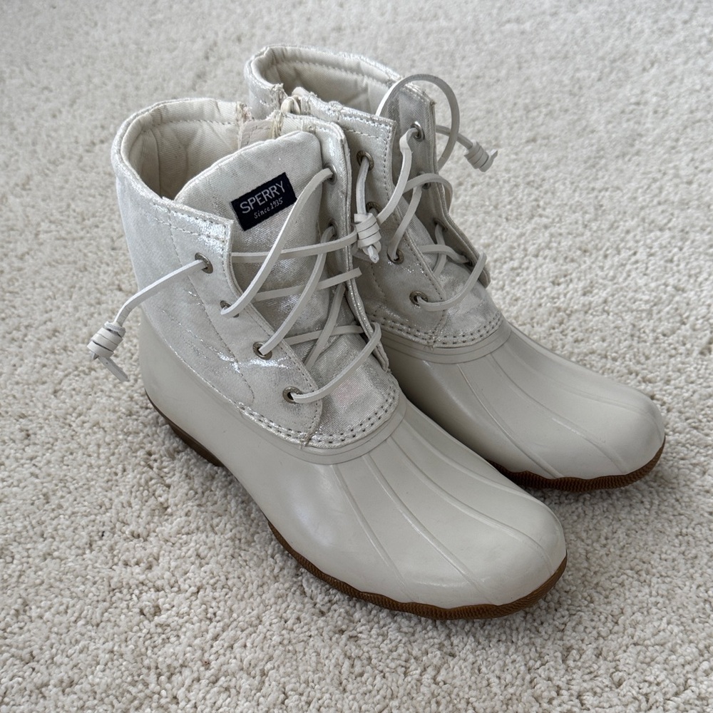 Sperry Off-White Lace-Up Duck Boots
